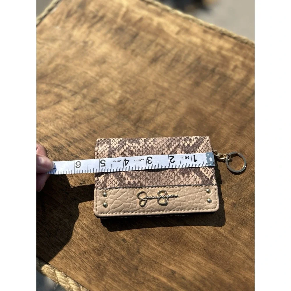 Jessica Simpson Snakeskin Print Snap Wallet Card Holder Key Ring Pink Beig